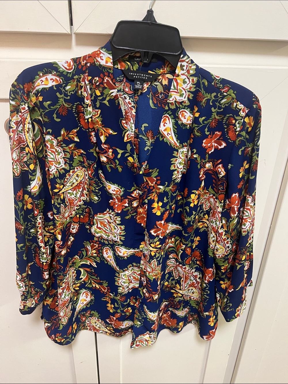 Investments Petites Navy Floral Paisley Print‎ Top Size Large Petite